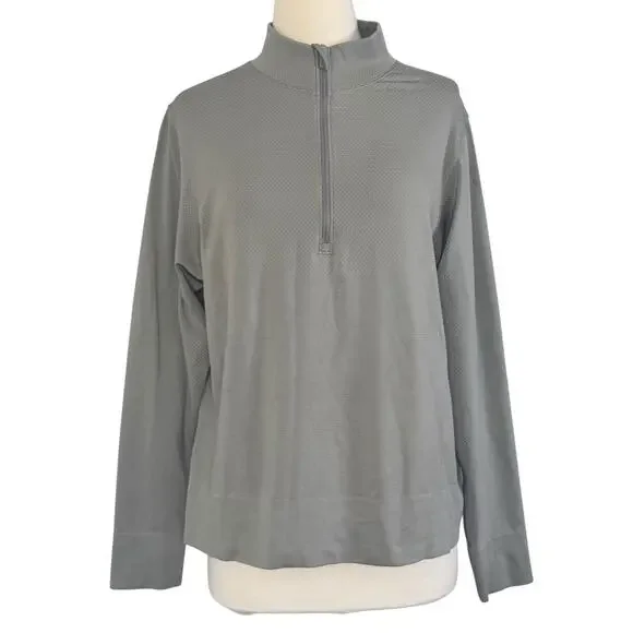 LULULEMON Swiftly Relaxed Half Zip Long Sleeve Top Size 12 Gull Grey/White - Picture 3 of 12